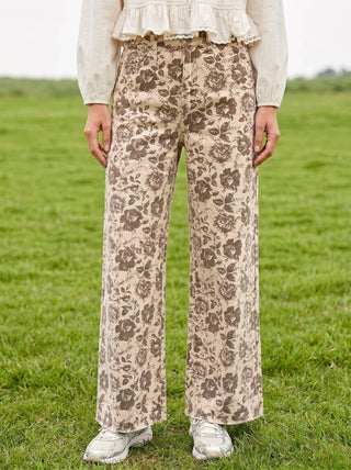 Penelope High Waist Floral Jeans | Brown + Cream