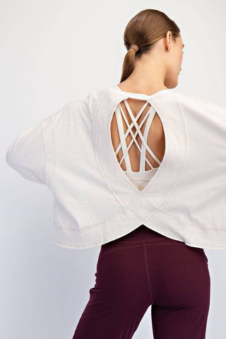 Cotton Slub Open Back Long Sleeve Top | White
