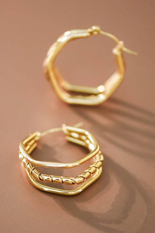 Hex Hoop Earrings | 18K Gold Plated Waterproof Stainless Steel