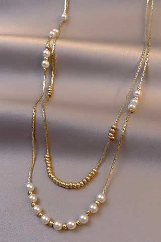 Multi Layered Pearl Chain Necklace | 18K Gold Plated Waterproof Stainless Steel