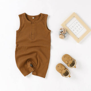 Organic Cotton Sleeveless Baby Romper | Camel
