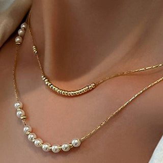 Multi Layered Pearl Chain Necklace | 18K Gold Plated Waterproof Stainless Steel