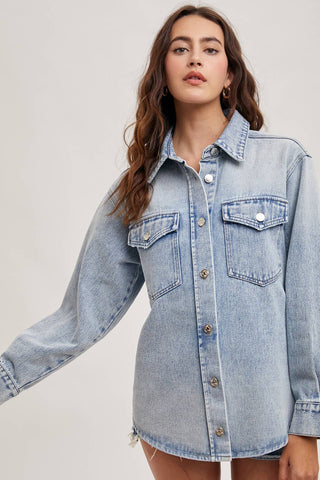 Westlyn Washed Denim Button Down Shacket | Light Wash