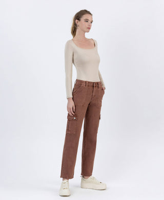 Vervet High Rise Patch Pocket Cargo Straight Jeans | Red Brick