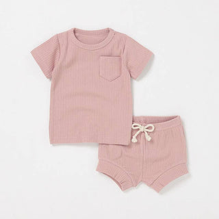 Camden Ribbed Short Set | Dusty Blue