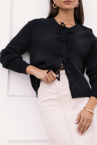 Hattie Bow Snap Cardigan | Black