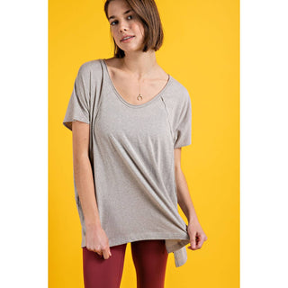 Tri Blend U Neckline Short Sleeve Tunic Top | Multiple Colors