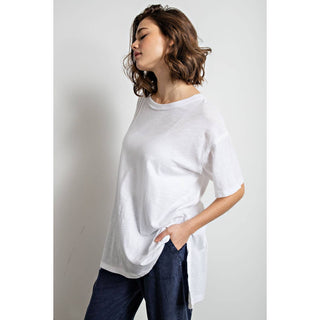 Mineral Washed Short Sleeve Top w/ Side Slit | Brown