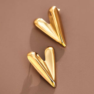 Large Heart Stud Drop Earrings | 18K Gold Plated Waterproof Stainless Steel
