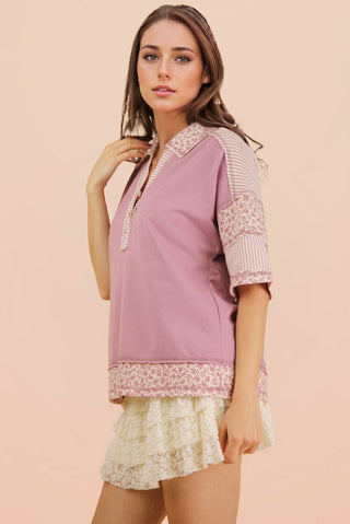 Ophelia Oversized Collared Knit Top | Mauve
