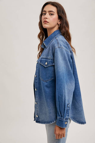 Westlyn Washed Denim Button Down Shacket | Light Wash