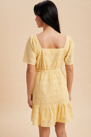 Ellie Eyelet Embroidered Shift Mini Dress | Blue Aura