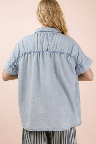 Mineral Washed Chambray Oversized Top | Light Indigo