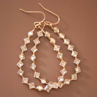 Wire Wrapped Zircon Crystal Teardrop Earrings | Gold