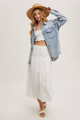 Westlyn Washed Denim Button Down Shacket | Light Wash
