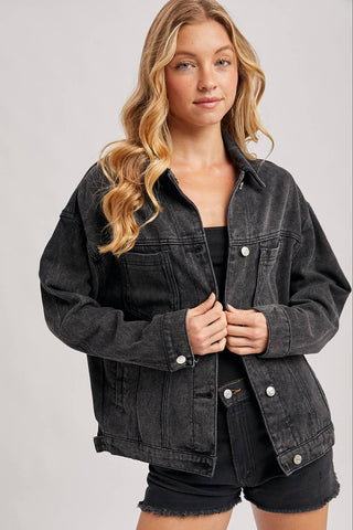 Darby Denim Button Down Oversized Jacket | Black Wash