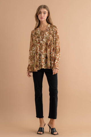 Hannah Floral Chiffon Blouse | Olive