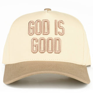 God Is Good Embroidered Trucker Hat | Beige