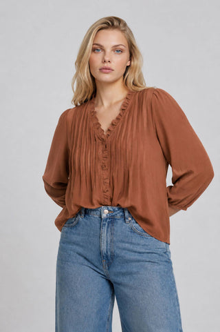 Plus Size Reese 3/4 Sleeve Pintuck Blouse | Light Terracotta