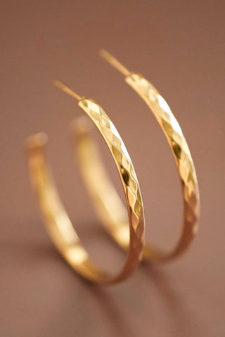 Hammered Hoop Earrings | 18K Gold PVD Plated Waterproof Stainless Steel