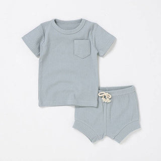 Camden Ribbed Short Set | Dusty Blue