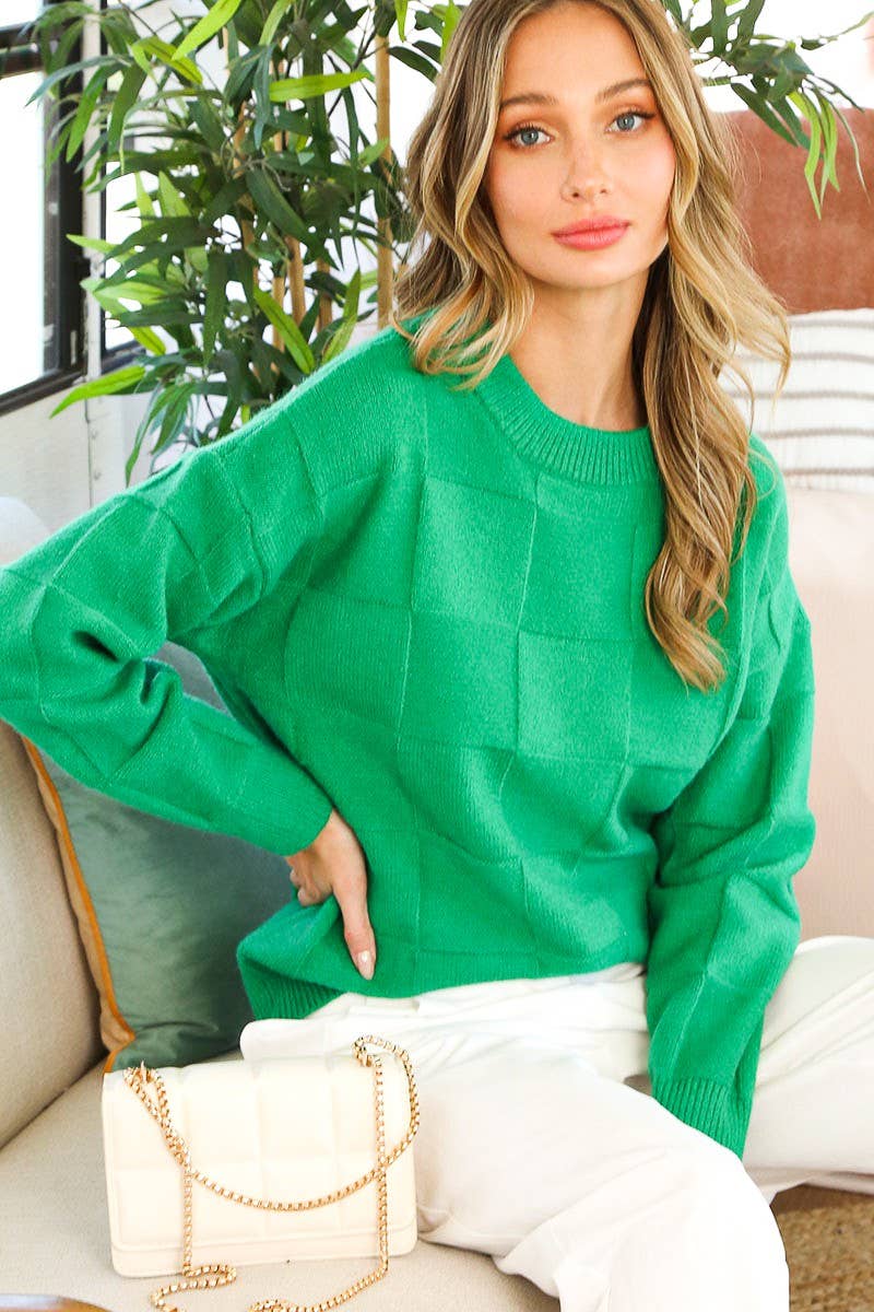 Cece Checkered Sweater | Burgundy Red