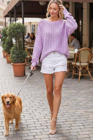 Nelly Crochet Knit Sweater | Lavender