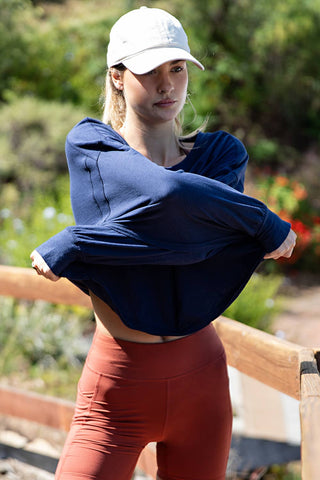 Cotton Slub Open Back Long Sleeve Top | White