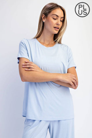 Plus Size Viscose Modal Short Sleeve Top | Mist Blue