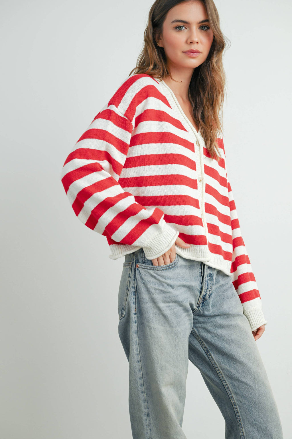 Bella Striped Sweater | Red
