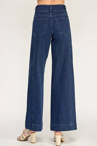 Dark Wash High Rise Stretch Wide Leg Trouser | Petra153