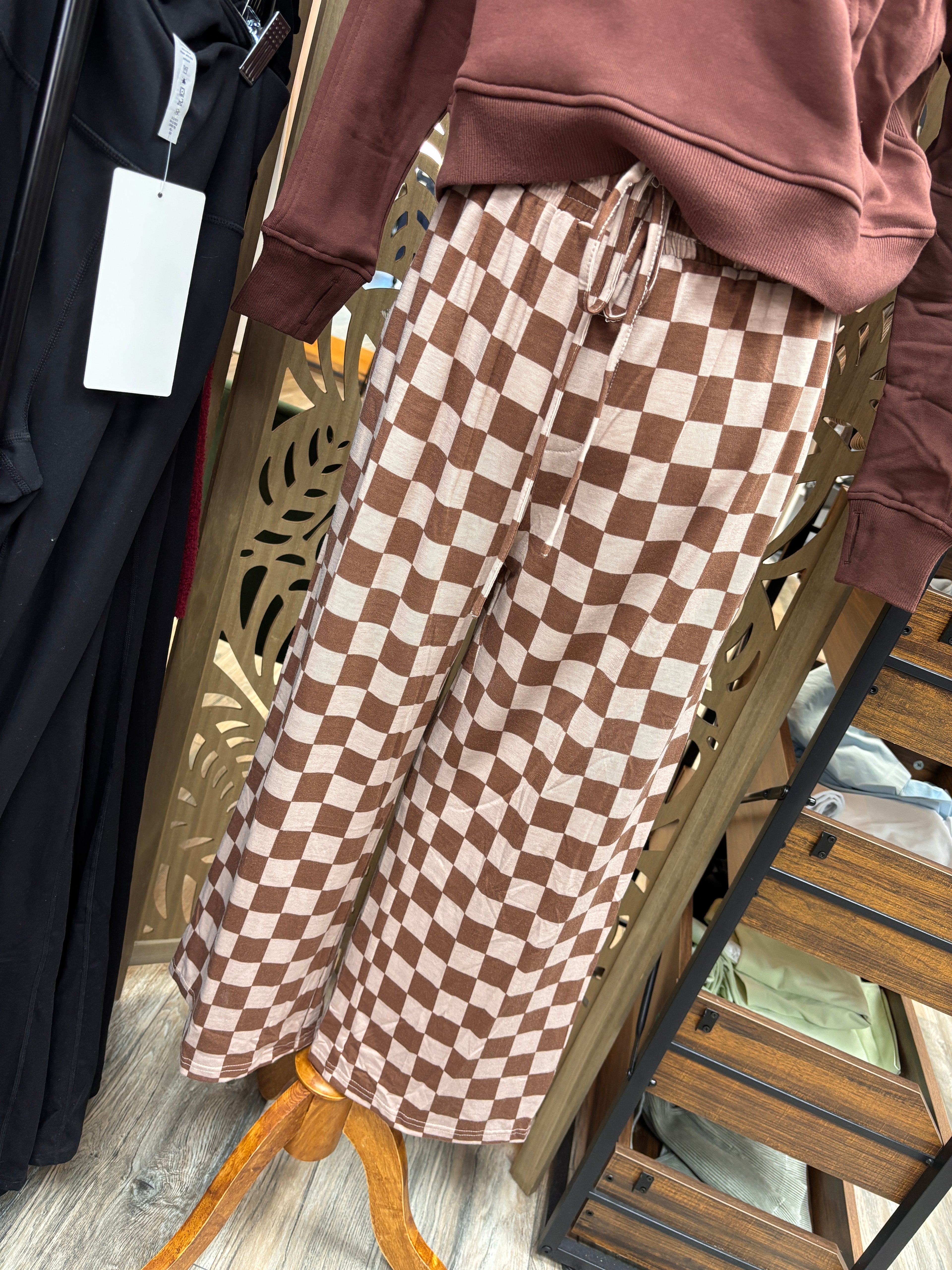 Chelsea Elastic Waist Checkered Pants | Khaki