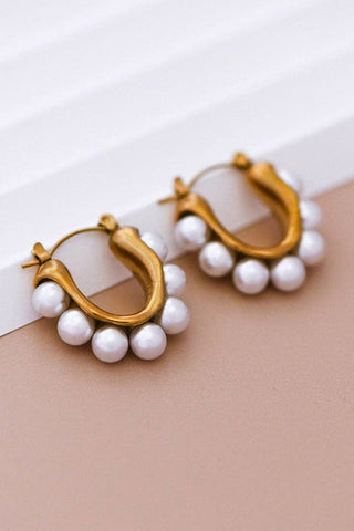 Pearl Hoop Earrings | 18K Gold Dipped Stainless Steel