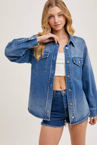 Westlyn Washed Denim Button Down Shacket | Light Wash