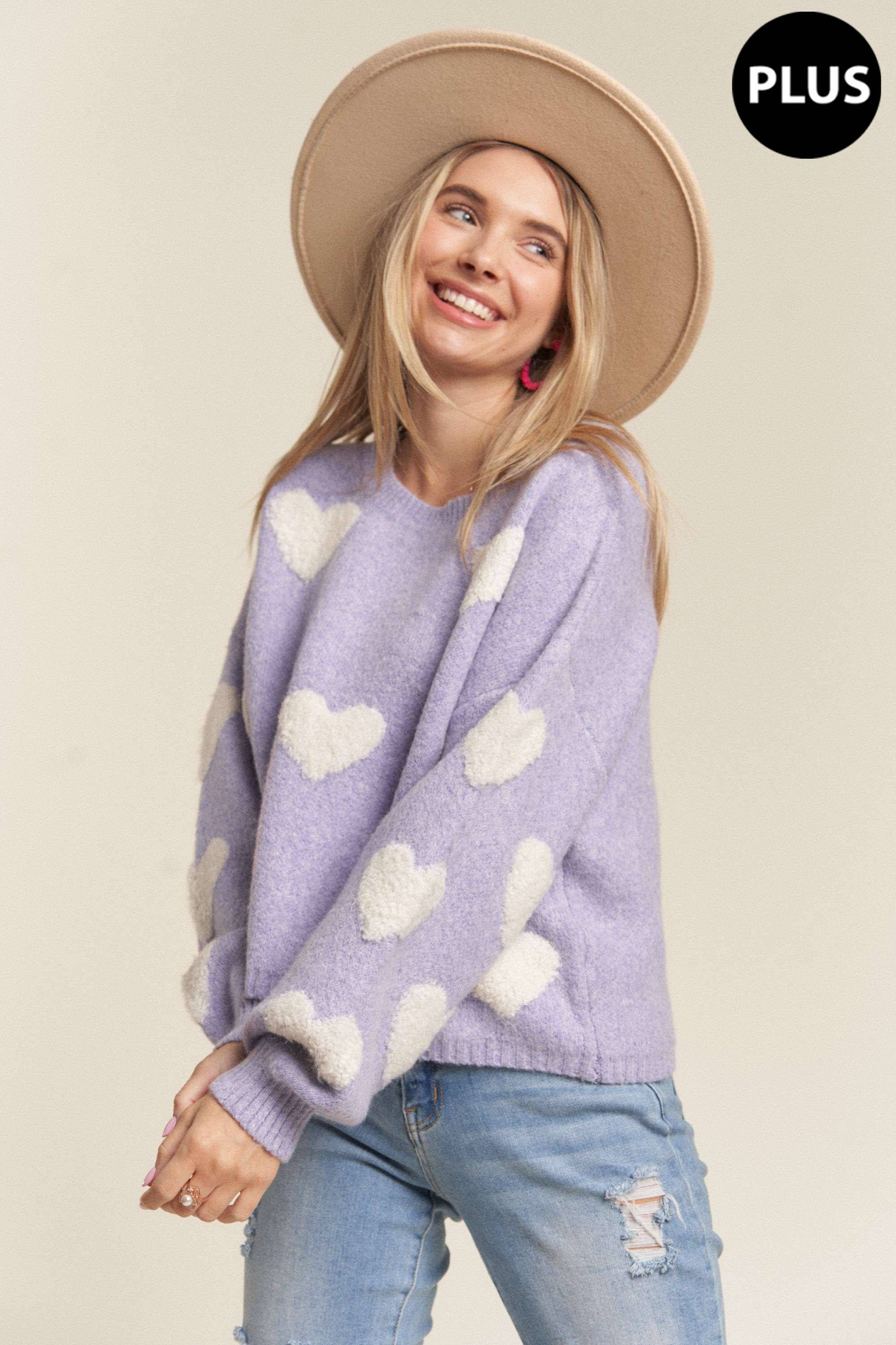 Lovely Heart Lilac Sweater | Plus Size