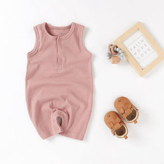 Organic Cotton Sleeveless Baby Romper | Camel