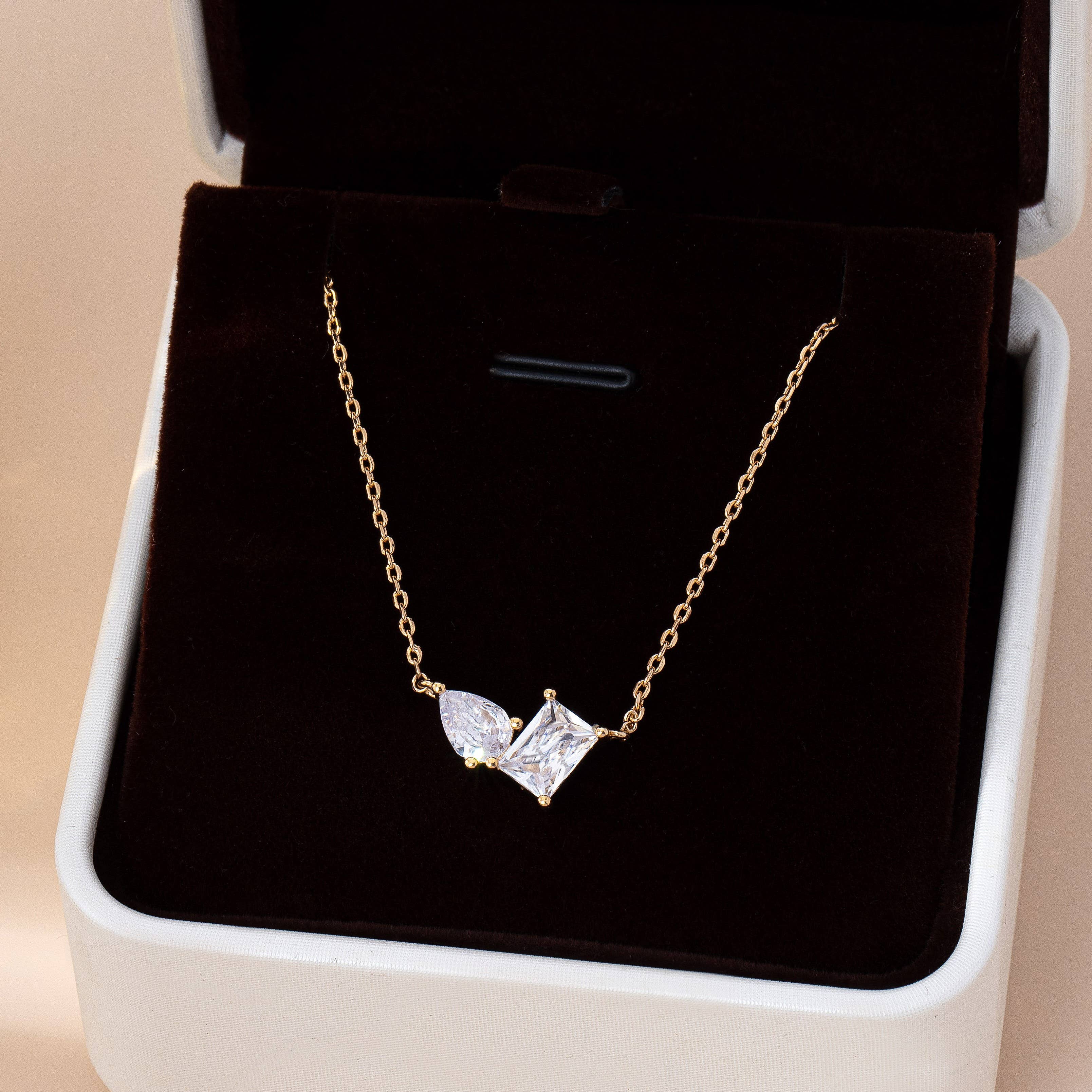 Teardrop Rectangle Crystal Pendant Necklace