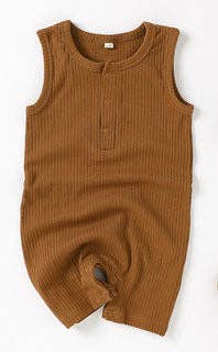 Organic Cotton Sleeveless Baby Romper | Camel