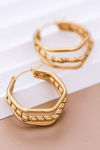 Hex Hoop Earrings | 18K Gold Plated Waterproof Stainless Steel