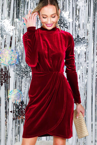 Molly Mock Neck Velvet Mini Dress | Brown
