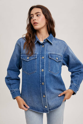 Westlyn Washed Denim Button Down Shacket | Light Wash