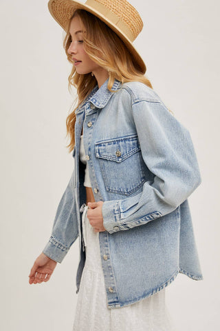Westlyn Washed Denim Button Down Shacket | Light Wash