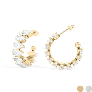 Marquis CZ Stone Hoop Earrings | 18K Gold PVD + Stainless Steel