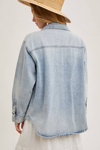 Westlyn Washed Denim Button Down Shacket | Light Wash