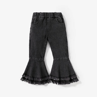 Hayley Girls Sweet Ruffle Edge Denim Jeans | Black