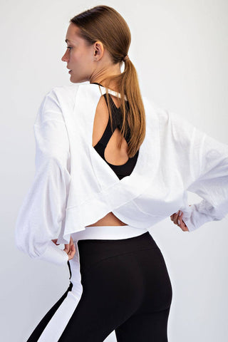 Cotton Slub Open Back Long Sleeve Top | White