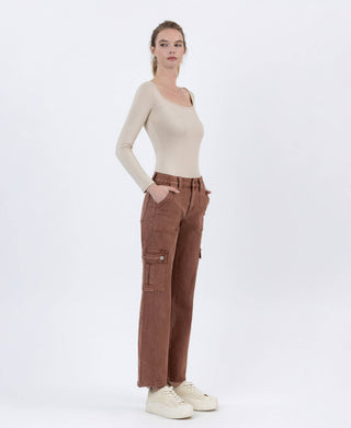 Vervet High Rise Patch Pocket Cargo Straight Jeans | Red Brick