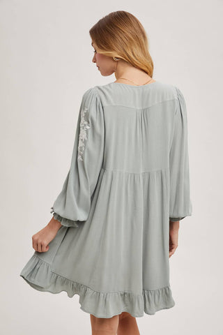 Samantha Embroidered Ruffled Dress | Sage