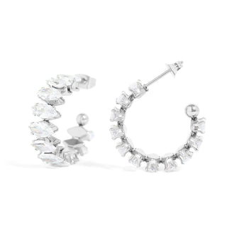 Marquis CZ Stone Hoop Earrings | 18K Gold PVD + Stainless Steel