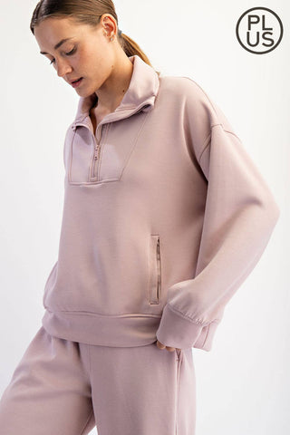 Plus Size Modal Scuba Quarter Zip Pullover | Multiple Colors